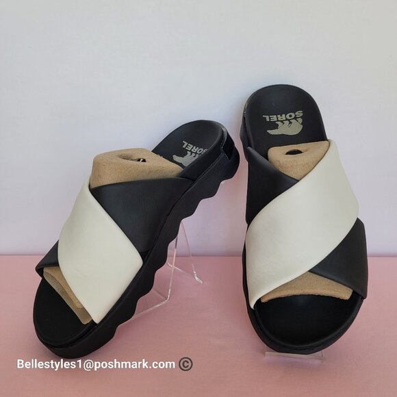 SOREL Viibe Criss-Cross Platform Smooth Leather Women’s Slide- Size 8.5 Black S⭐ - Picture 9 of 16